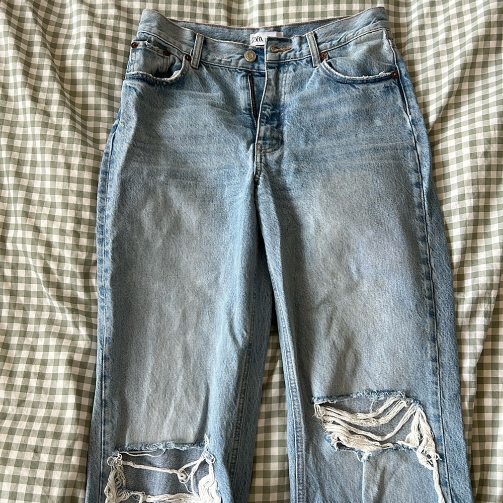 Zara Straight Leg Distressed Jean with Raw Hem